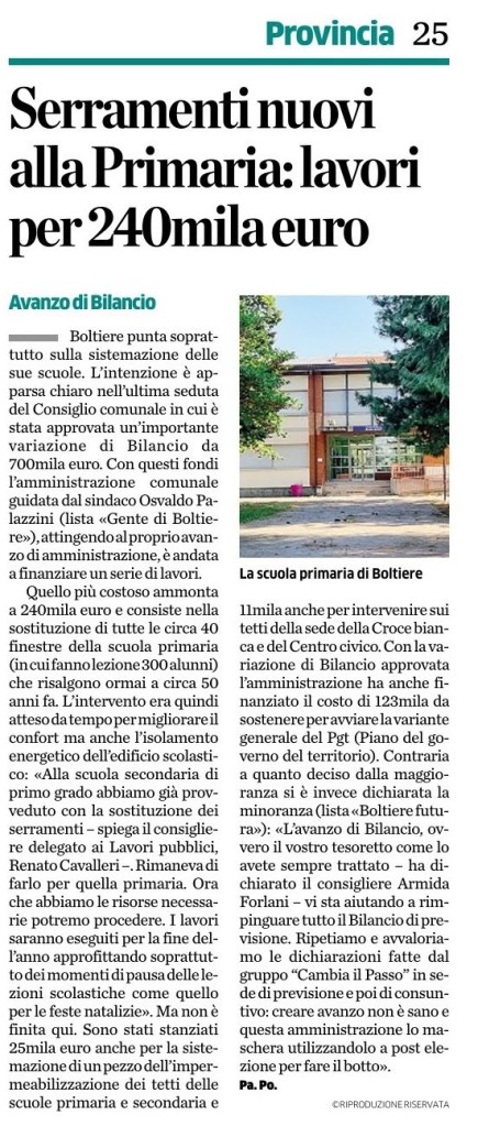 Primaria Boltiere - Nuovi serramenti