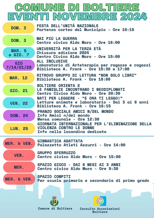 Boltiere: Eventi novembre 2024