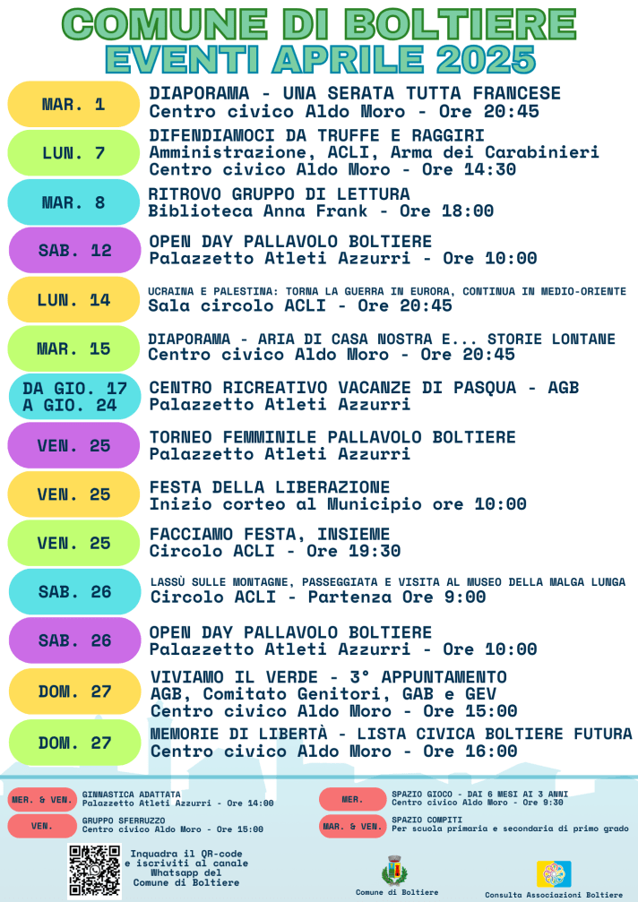 Boltiere iniziative Aprile