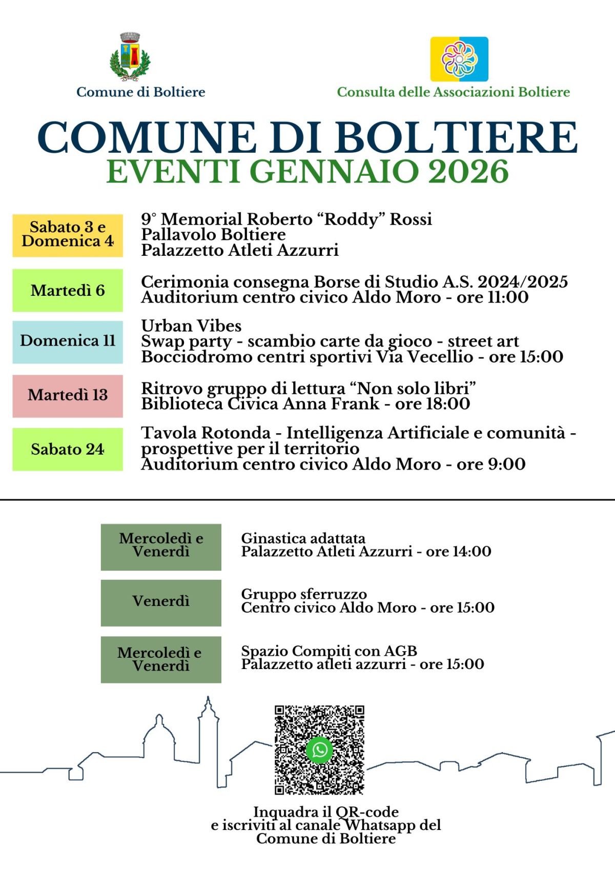 Comunità, cultura e sport: il calendario di gennaio a Boltiere