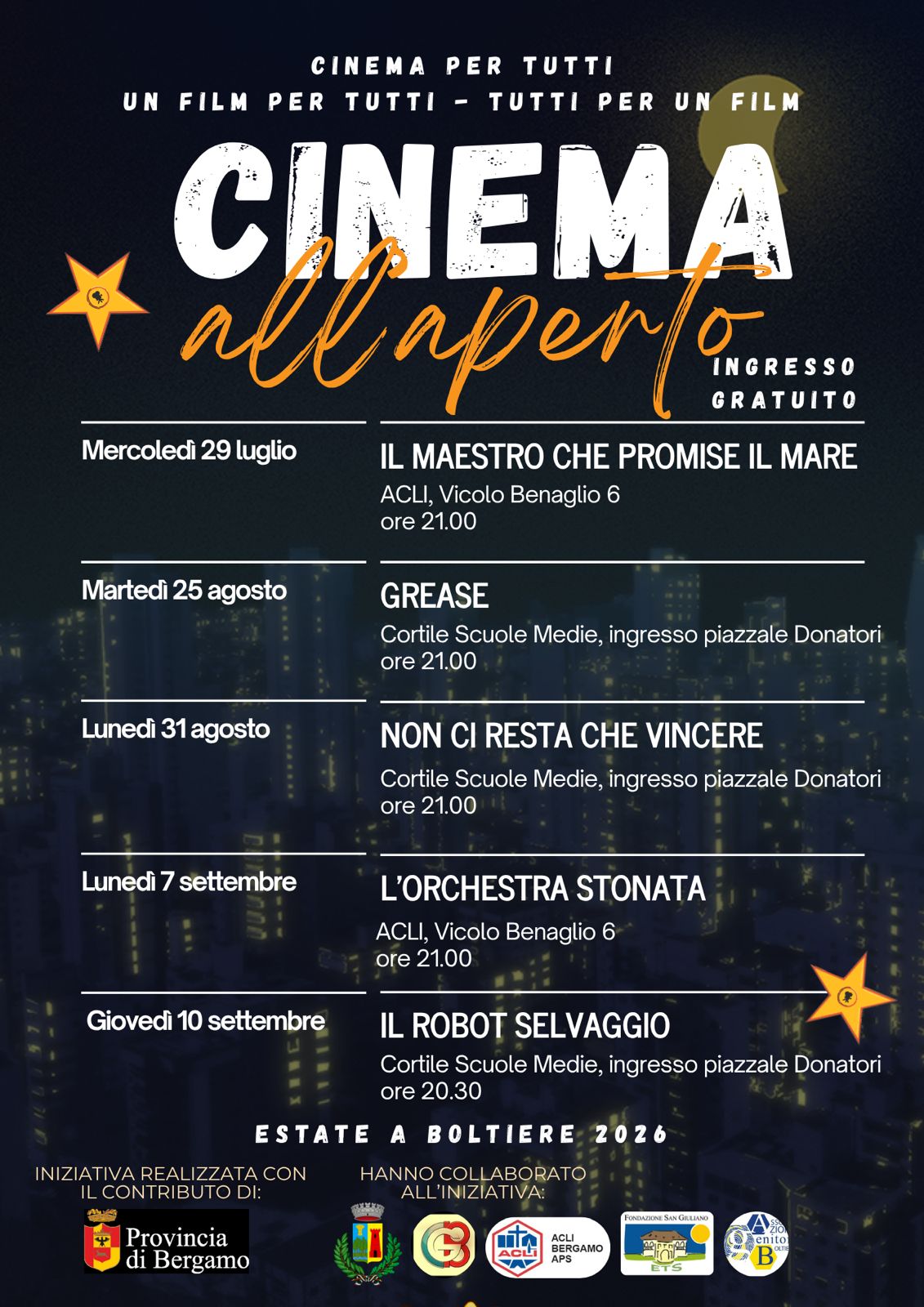 Cinema all’aperto: cinque serate gratuite per vivere il cinema insieme